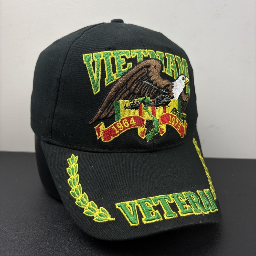 Vietnam Veteran Hat Cap Black Embroidered Bald Eagle Ribbon Military Strapback